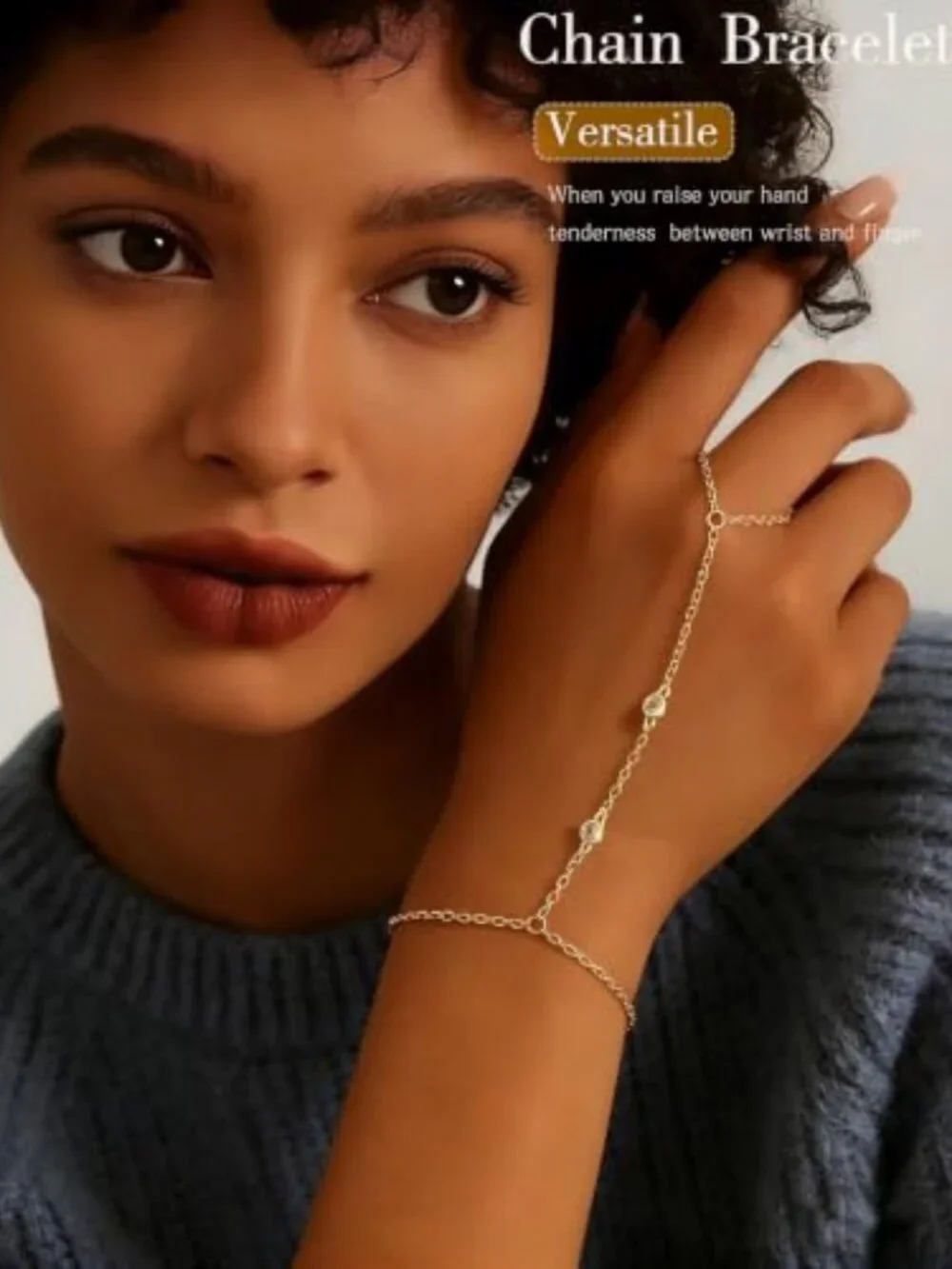 4 Pcs Gold Hand Chain Bracelets for Women, Dainty 14K Gold Plated Ring Bracelet